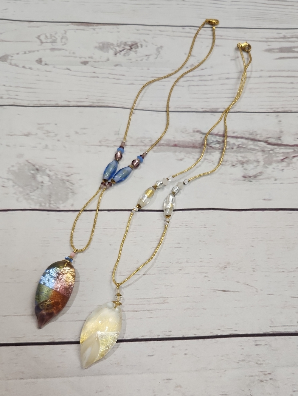 Multicolor Leaf Pendant Necklaces with Gold Beads